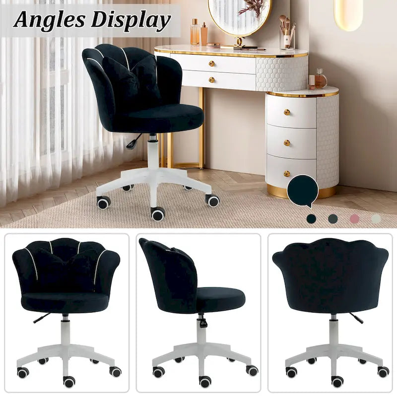 Fauteuil de bureau pivotant en velours rose / blanc / gris / noir avec coussin lombaire - 1 personne