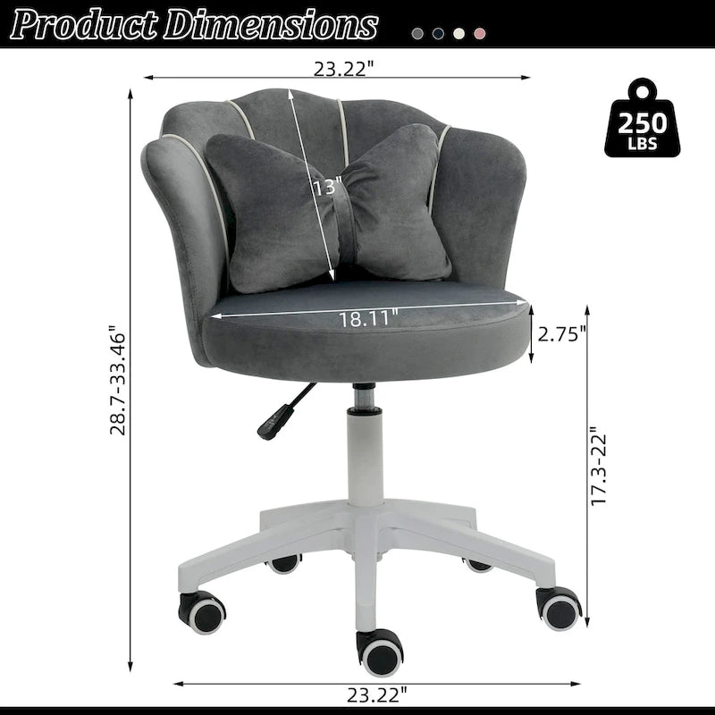 Fauteuil de bureau pivotant en velours rose / blanc / gris / noir avec coussin lombaire - 1 personne