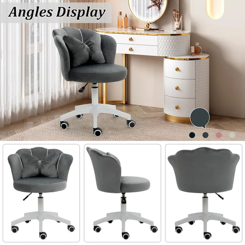 Fauteuil de bureau pivotant en velours rose / blanc / gris / noir avec coussin lombaire - 1 personne