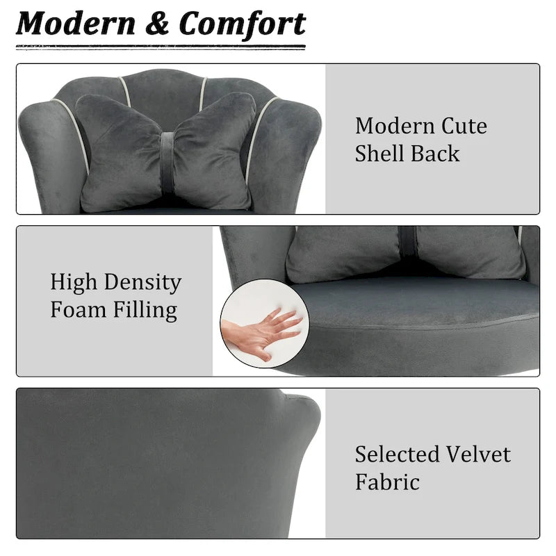 Fauteuil de bureau pivotant en velours rose / blanc / gris / noir avec coussin lombaire - 1 personne