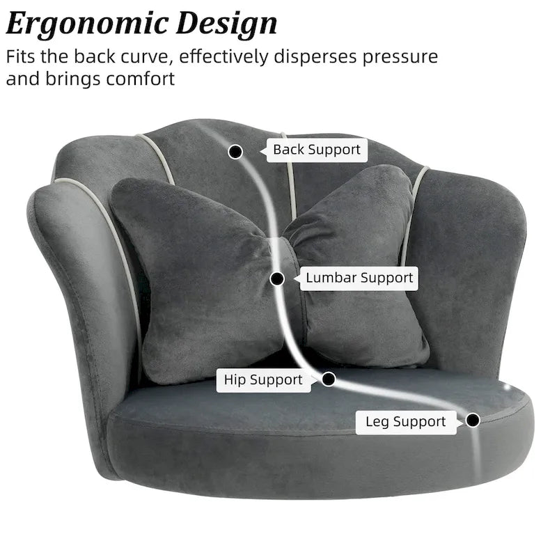 Fauteuil de bureau pivotant en velours rose / blanc / gris / noir avec coussin lombaire - 1 personne
