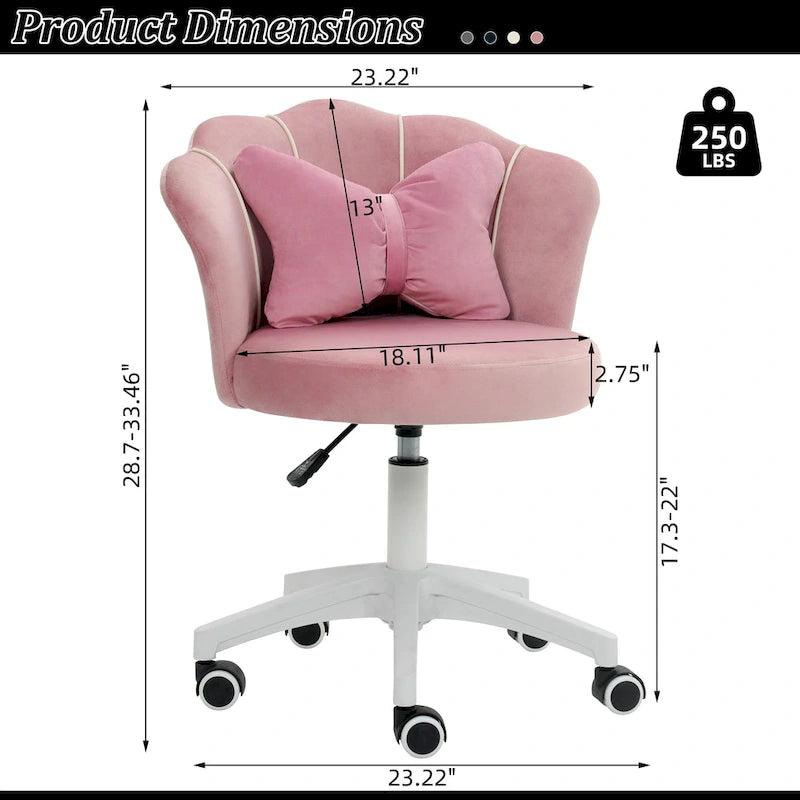 Fauteuil de bureau pivotant en velours rose / blanc / gris / noir avec coussin lombaire - 1 personne