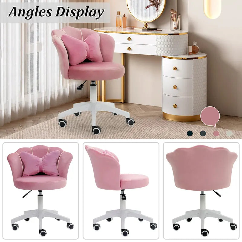 Fauteuil de bureau pivotant en velours rose / blanc / gris / noir avec coussin lombaire - 1 personne