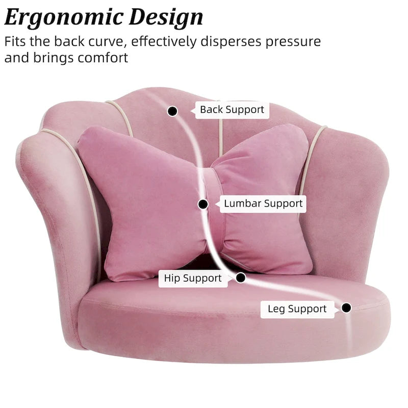 Fauteuil de bureau pivotant en velours rose / blanc / gris / noir avec coussin lombaire - 1 personne