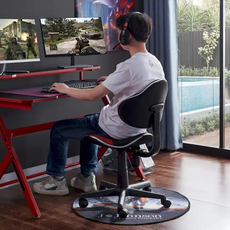 Chaise de bureau en maille à dossier bas avec soutien lombaire et pivotant à 360°, Rouge / Noir Bleu, Style ergonomique, 1 personne