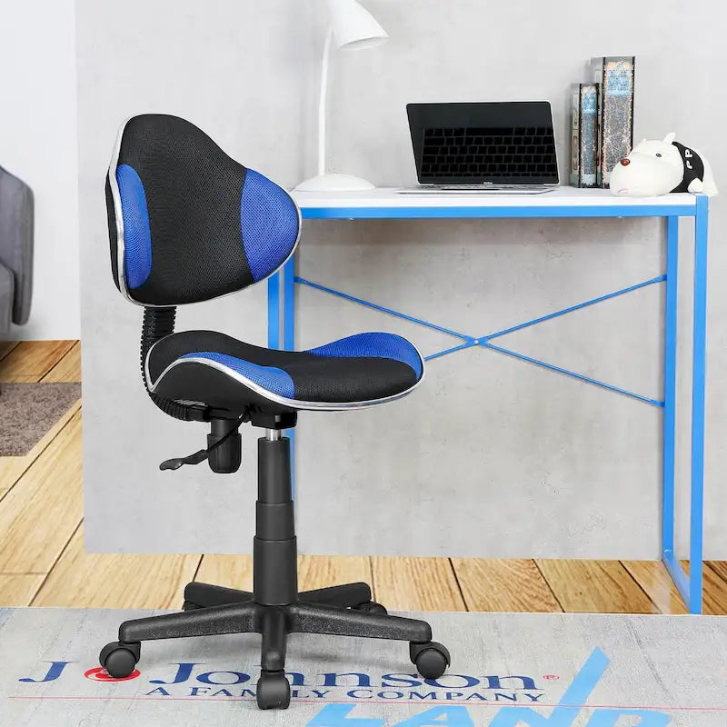 Chaise de bureau en maille à dossier bas avec soutien lombaire et pivotant à 360°, Rouge / Noir Bleu, Style ergonomique, 1 personne