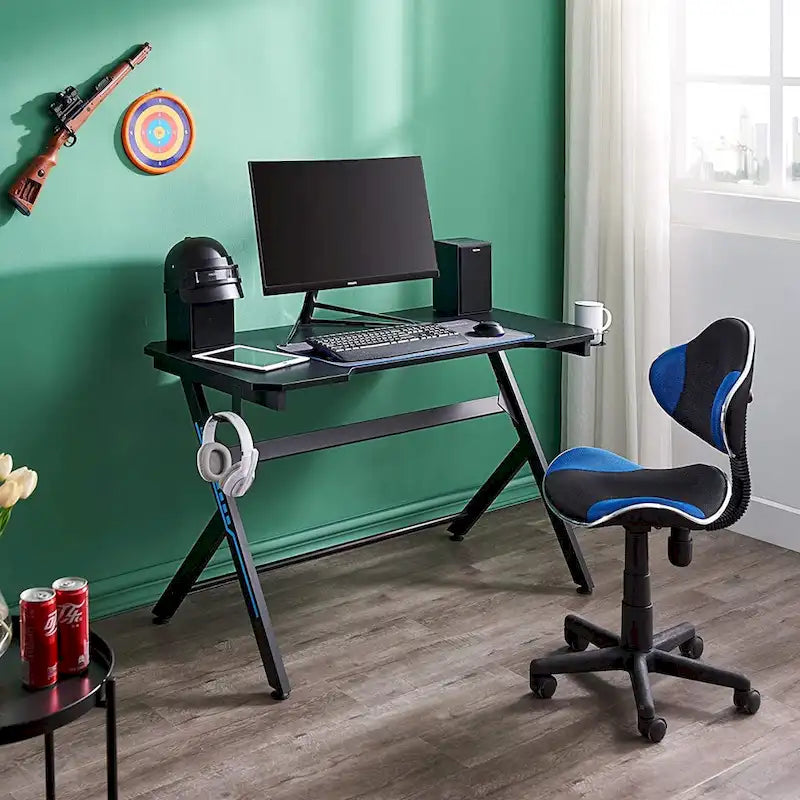 Chaise de bureau en maille à dossier bas avec soutien lombaire et pivotant à 360°, Rouge / Noir Bleu, Style ergonomique, 1 personne