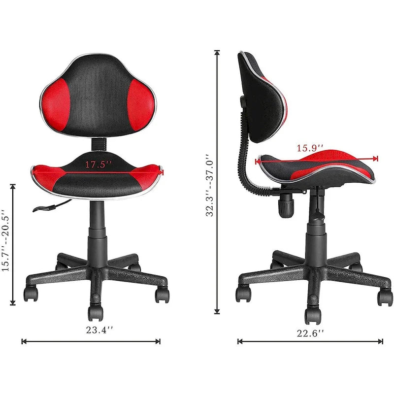 Chaise de bureau en maille à dossier bas avec soutien lombaire et pivotant à 360°, Rouge / Noir Bleu, Style ergonomique, 1 personne