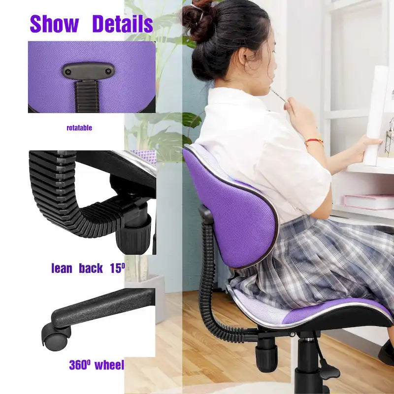 Chaise de bureau en maille à dossier bas avec soutien lombaire et pivotant à 360°, Rouge / Noir Bleu, Style ergonomique, 1 personne