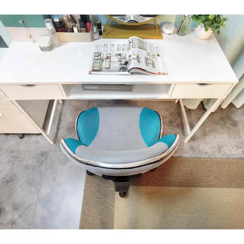 Chaise de bureau en maille à dossier bas avec soutien lombaire et pivotant à 360°, Rouge / Noir Bleu, Style ergonomique, 1 personne