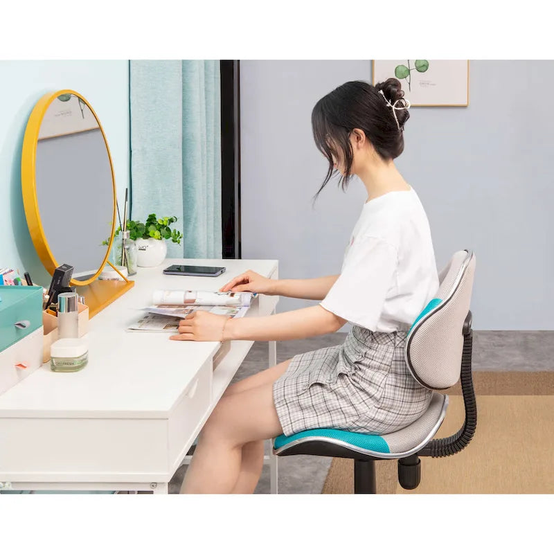 Chaise de bureau en maille à dossier bas avec soutien lombaire et pivotant à 360°, Rouge / Noir Bleu, Style ergonomique, 1 personne