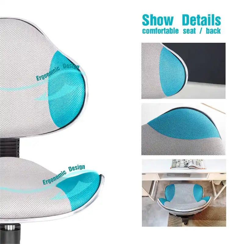 Chaise de bureau en maille à dossier bas avec soutien lombaire et pivotant à 360°, Rouge / Noir Bleu, Style ergonomique, 1 personne