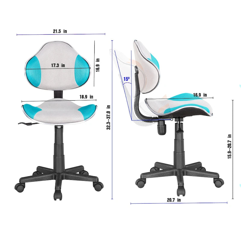 Chaise de bureau en maille à dossier bas avec soutien lombaire et pivotant à 360°, Rouge / Noir Bleu, Style ergonomique, 1 personne