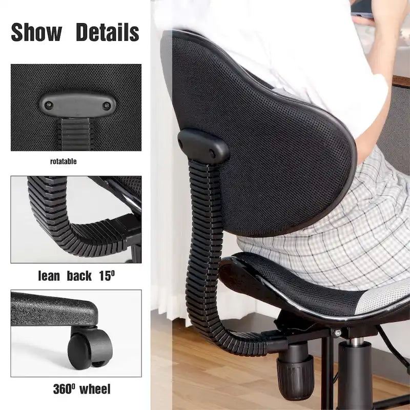 Chaise de bureau en maille à dossier bas avec soutien lombaire et pivotant à 360°, Rouge / Noir Bleu, Style ergonomique, 1 personne