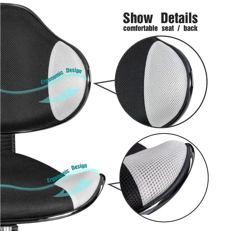 Chaise de bureau en maille à dossier bas avec soutien lombaire et pivotant à 360°, Rouge / Noir Bleu, Style ergonomique, 1 personne