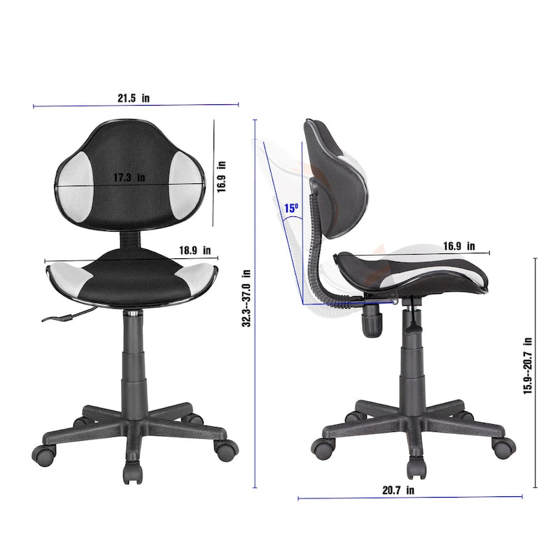 Chaise de bureau en maille à dossier bas avec soutien lombaire et pivotant à 360°, Rouge / Noir Bleu, Style ergonomique, 1 personne