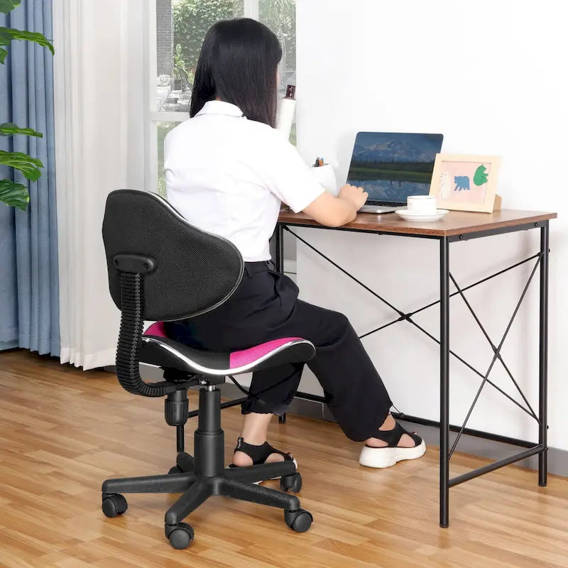 Chaise de bureau en maille à dossier bas avec soutien lombaire et pivotant à 360°, Rouge / Noir Bleu, Style ergonomique, 1 personne