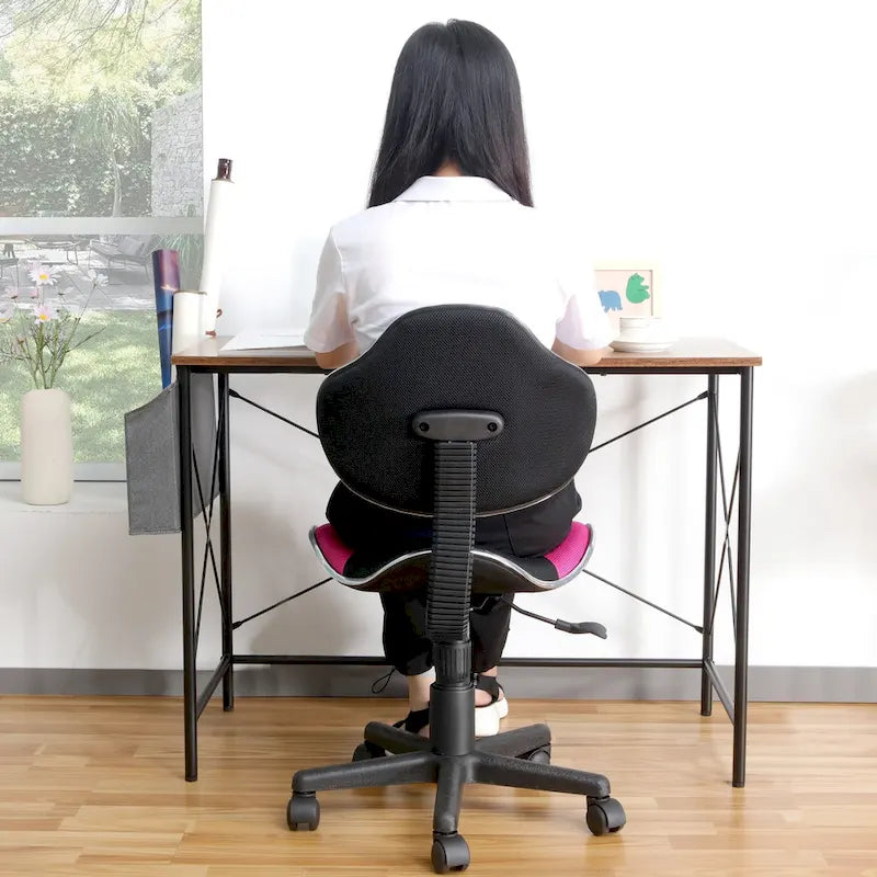 Chaise de bureau en maille à dossier bas avec soutien lombaire et pivotant à 360°, Rouge / Noir Bleu, Style ergonomique, 1 personne