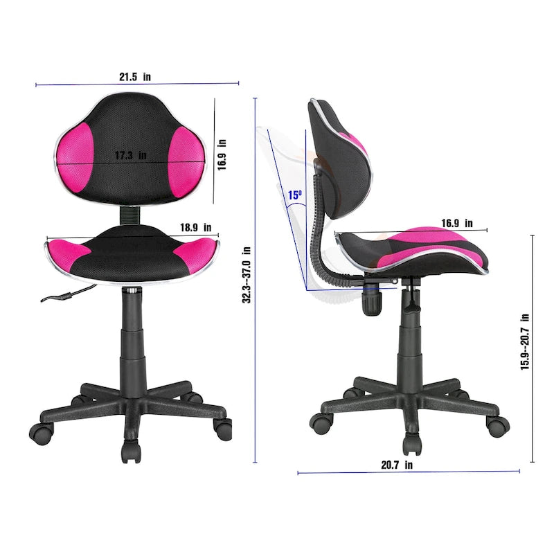 Chaise de bureau en maille à dossier bas avec soutien lombaire et pivotant à 360°, Rouge / Noir Bleu, Style ergonomique, 1 personne