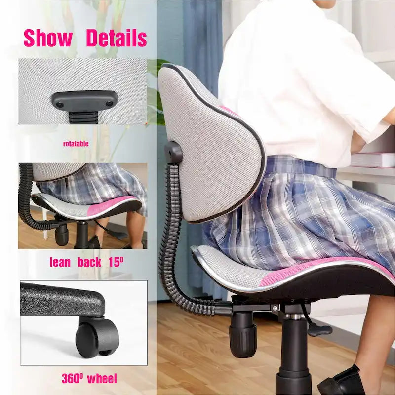 Chaise de bureau en maille à dossier bas avec soutien lombaire et pivotant à 360°, Rouge / Noir Bleu, Style ergonomique, 1 personne