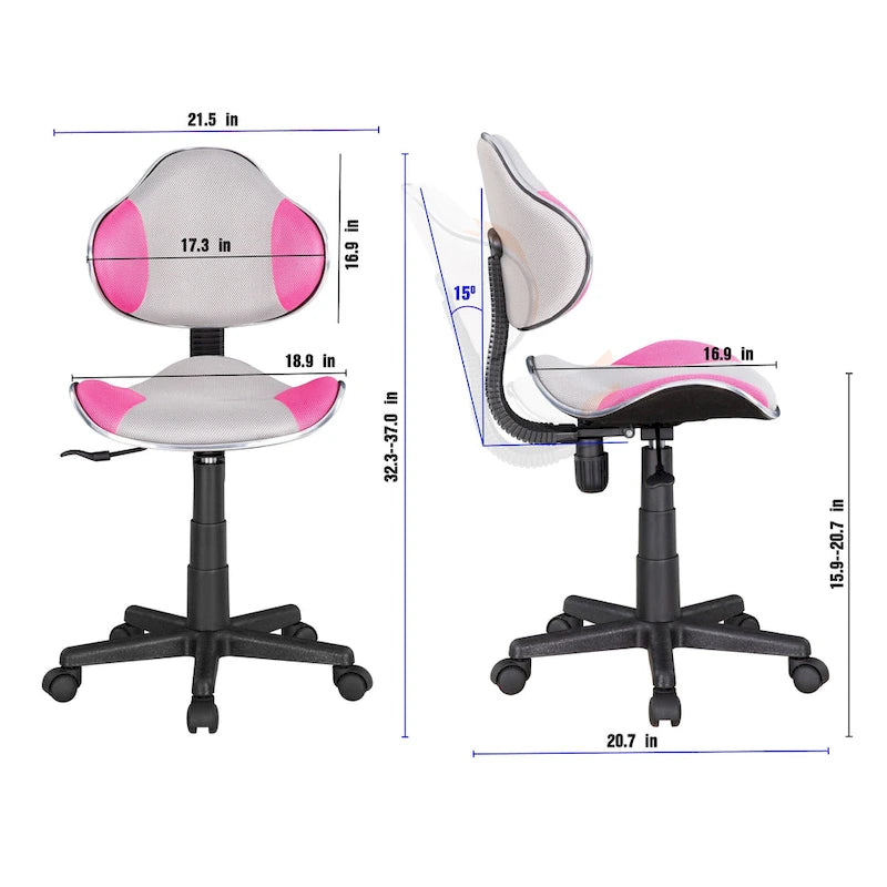 Chaise de bureau en maille à dossier bas avec soutien lombaire et pivotant à 360°, Rouge / Noir Bleu, Style ergonomique, 1 personne