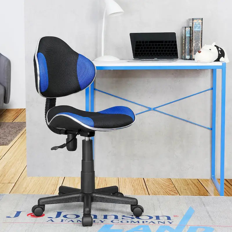 Chaise de bureau en maille à dossier bas avec soutien lombaire et pivotant à 360°, Rouge / Noir Bleu, Style ergonomique, 1 personne