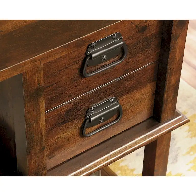 Bureau avec 2 tiroirs classeurs et étagères latérales, Chêne Glacier, style d'inspiration latine, 1 personne