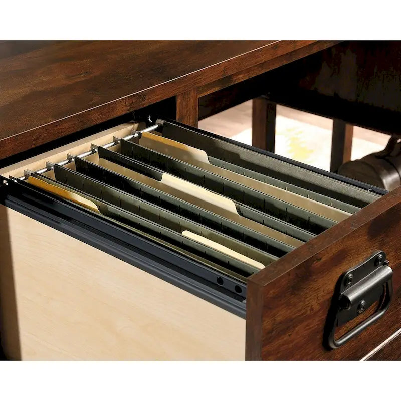 Bureau avec 2 tiroirs classeurs et étagères latérales, Chêne Glacier, style d'inspiration latine, 1 personne