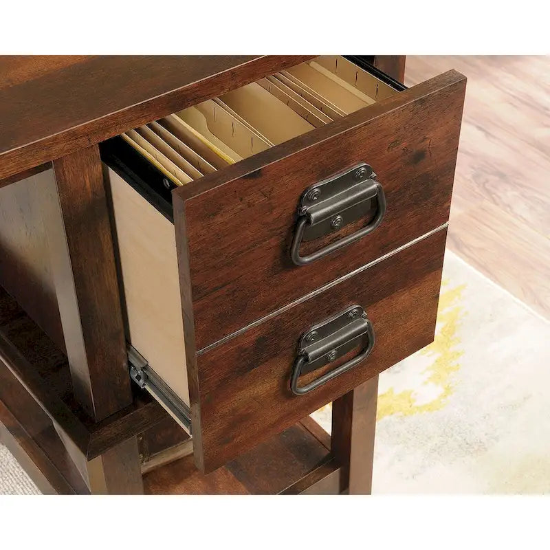 Bureau avec 2 tiroirs classeurs et étagères latérales, Chêne Glacier, style d'inspiration latine, 1 personne
