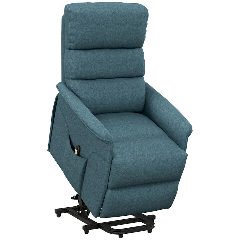 Fauteuil inclinable releveur beige/bleu avec télécommande – 1 place