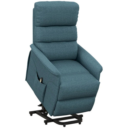 Fauteuil inclinable releveur beige/bleu avec télécommande – 1 place