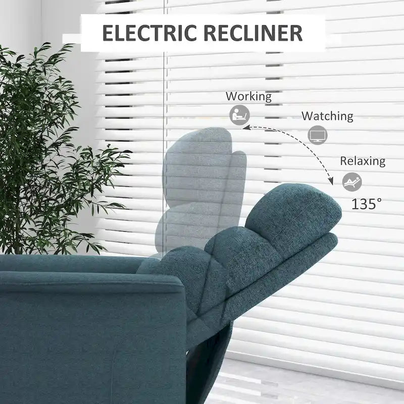 Fauteuil inclinable releveur beige/bleu avec télécommande – 1 place
