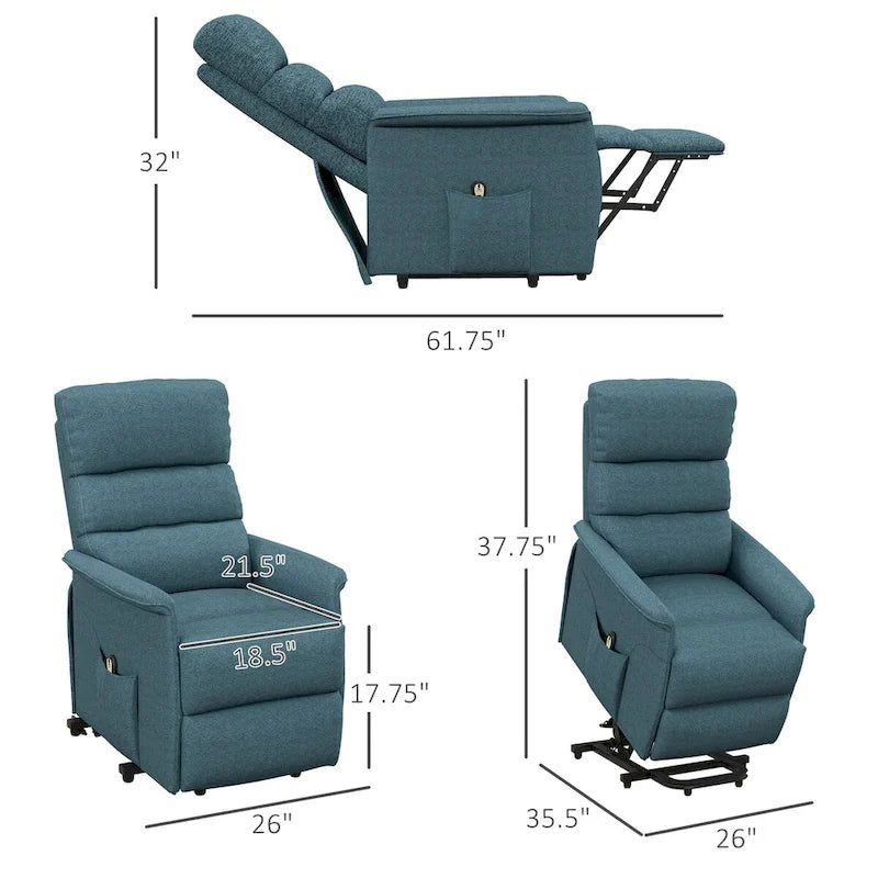 Fauteuil inclinable releveur beige/bleu avec télécommande – 1 place