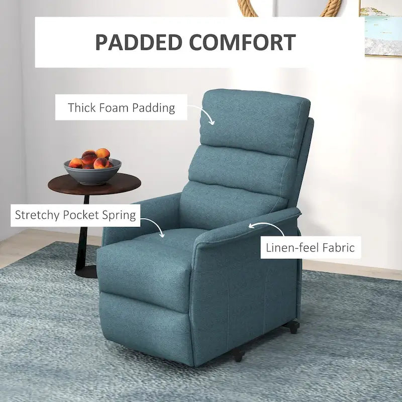 Fauteuil inclinable releveur beige/bleu avec télécommande – 1 place