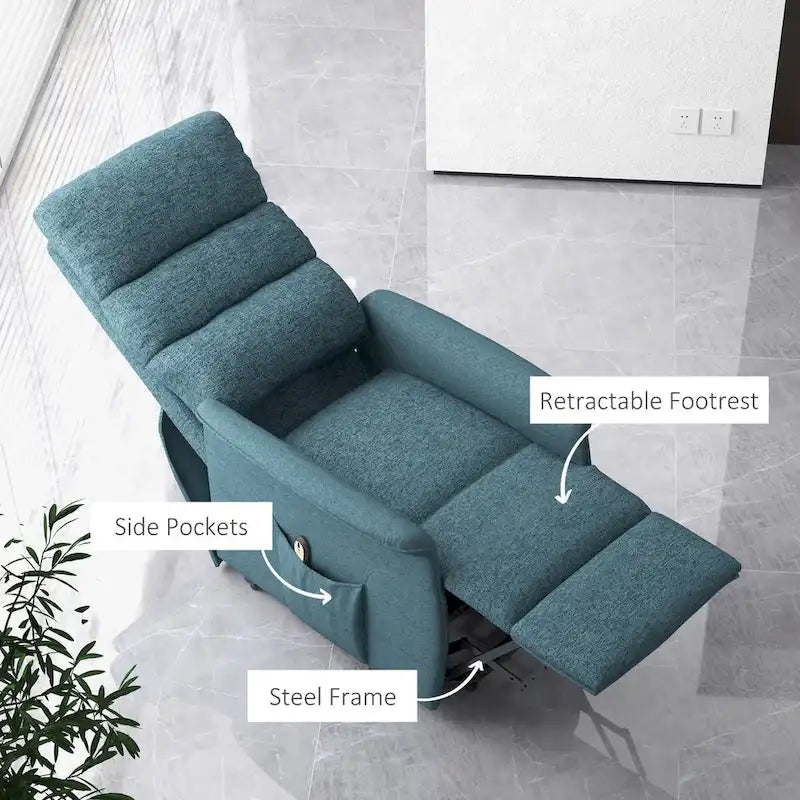 Fauteuil inclinable releveur beige/bleu avec télécommande – 1 place