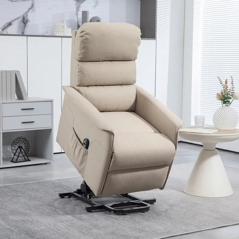 Fauteuil inclinable releveur beige/bleu avec télécommande – 1 place