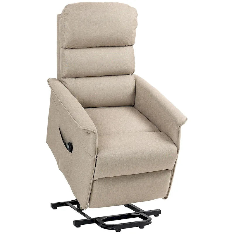 Fauteuil inclinable releveur beige/bleu avec télécommande – 1 place