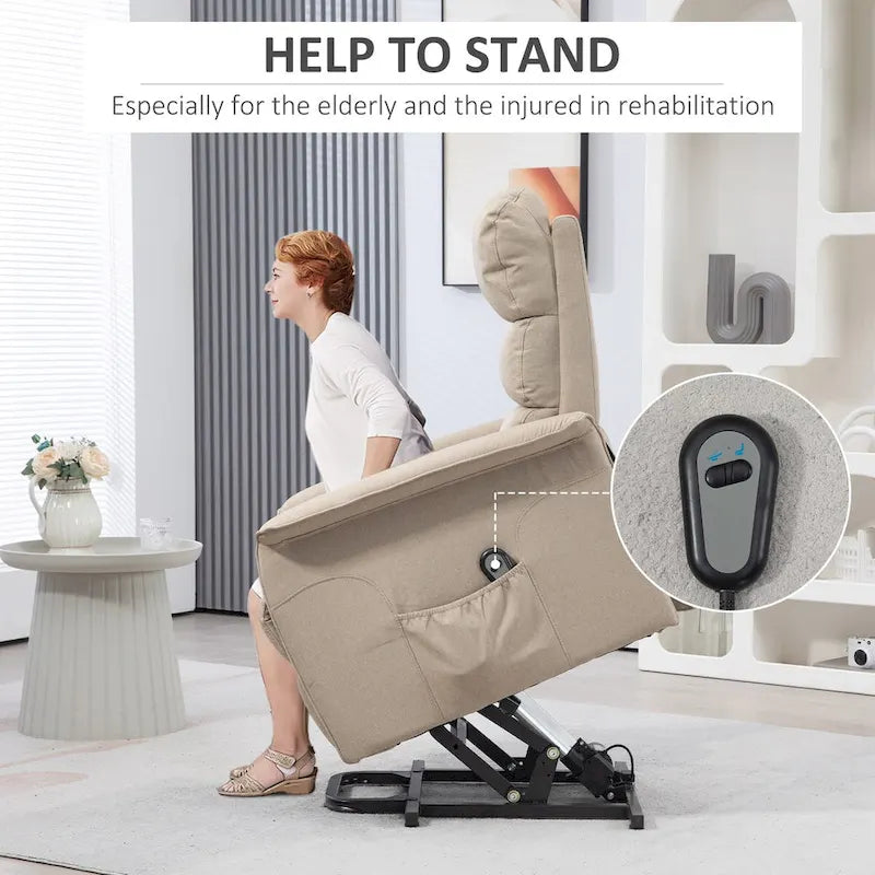Fauteuil inclinable releveur beige/bleu avec télécommande – 1 place