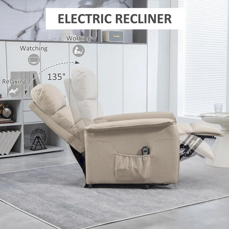 Fauteuil inclinable releveur beige/bleu avec télécommande – 1 place