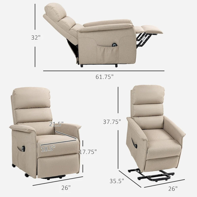 Fauteuil inclinable releveur beige/bleu avec télécommande – 1 place