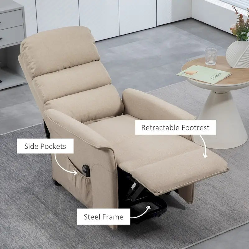 Fauteuil inclinable releveur beige/bleu avec télécommande – 1 place