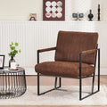 Fauteuil d'appoint en tissu Leathaire marron/noir/bleu-gris avec cadre en métal noir - 1 place