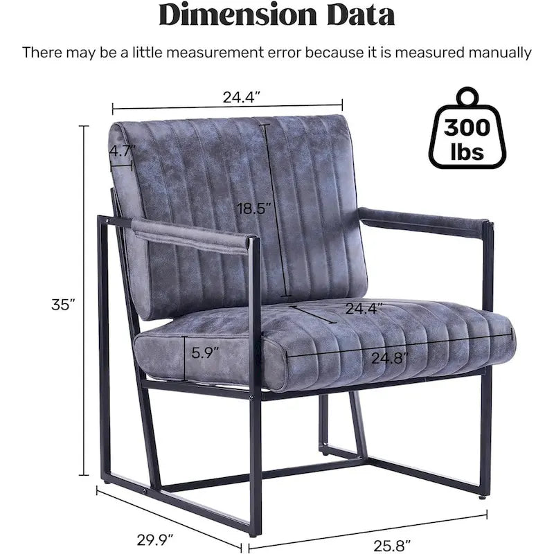 Fauteuil d'appoint en tissu Leathaire marron/noir/bleu-gris avec cadre en métal noir - 1 place