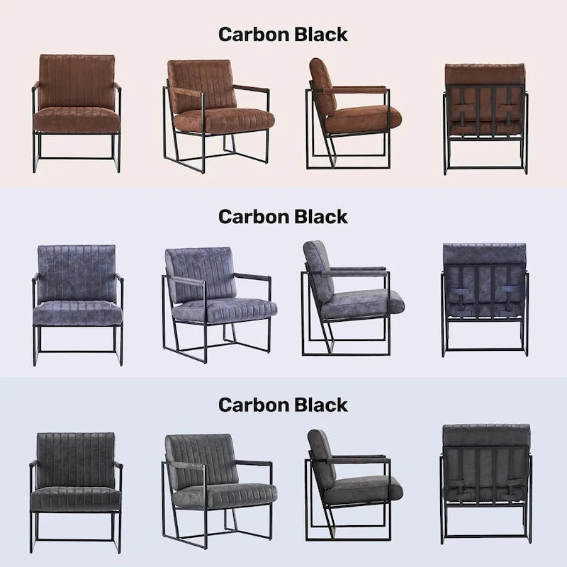 Fauteuil d'appoint en tissu Leathaire marron/noir/bleu-gris avec cadre en métal noir - 1 place
