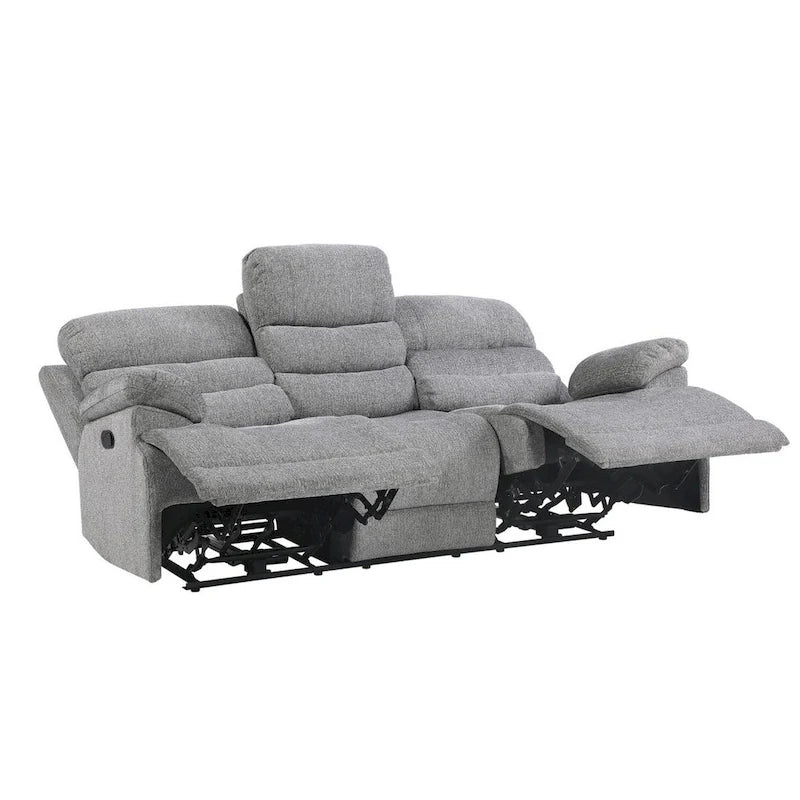 Canapé inclinable manuel double en chenille grise avec coussins à ressorts ensachés - 3 places