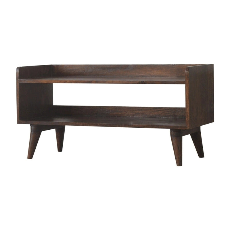 Banc à chaussures en manguier massif style nordique noyer – 1-2 places