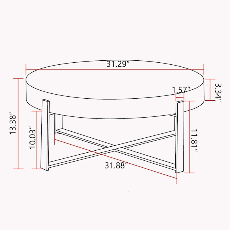 Table basse ronde en sapin marron avec pieds croisés dorés