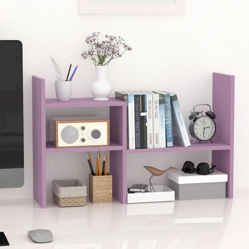 Organisateur de bureau en bois beige/blanc/marron/noir avec étagères réglables