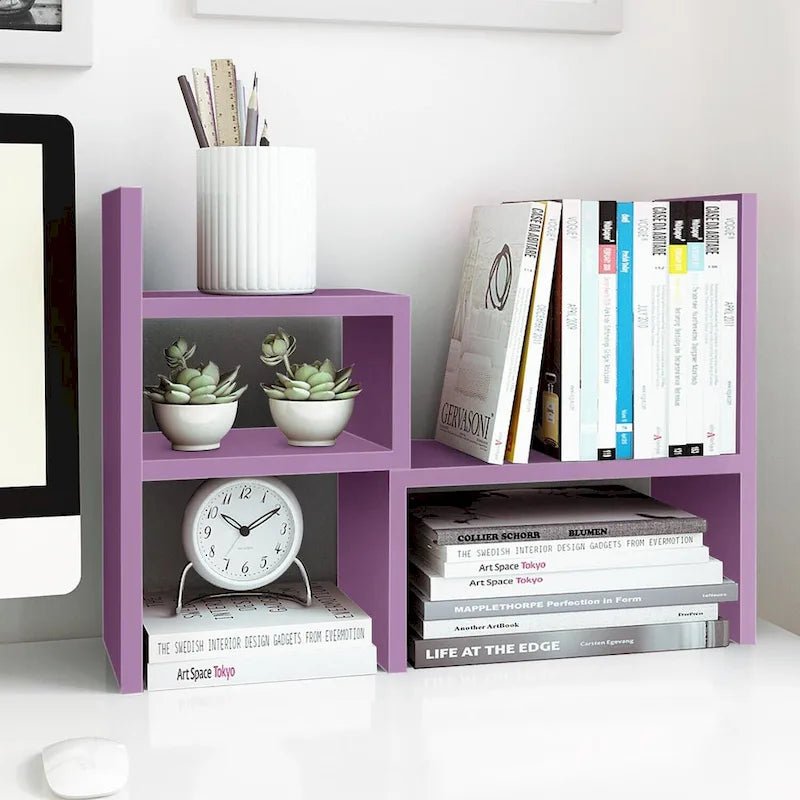 Organisateur de bureau en bois beige/blanc/marron/noir avec étagères réglables