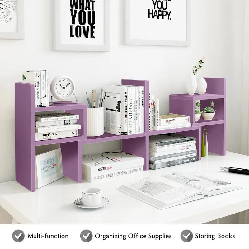 Organisateur de bureau en bois beige/blanc/marron/noir avec étagères réglables